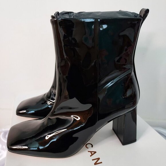 Good American Black Patent Block Heel Booties NWT - Picture 1 of 8